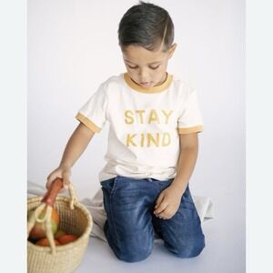 Polished Prints Youth "Stay Kind" Ringer Tshirt‎ Size 4T In Oak Bluff Cream